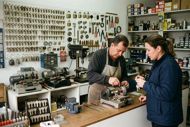 Cliente entregando chaves para cópia a um chaveiro em Araucária.