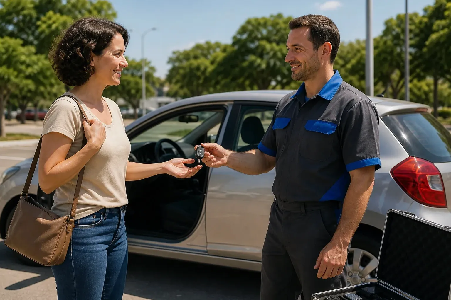 Profissional abrindo um carro com ferramentas de chaveiro em Araucária.