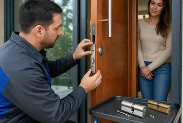 Técnico realizando troca de fechadura em uma casa em Araucária.